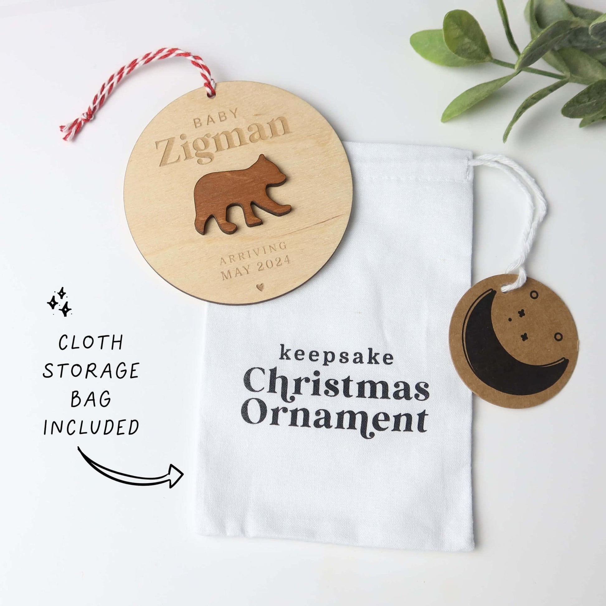 Bear Pregnancy Announcement Ornament - Holiday Ornaments - Moon Rock Prints