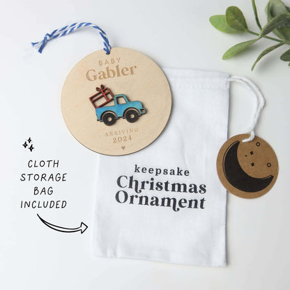 Blue Truck Pregnancy Announcement Ornament - Holiday Ornaments - Moon Rock Prints