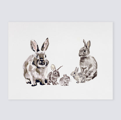Bunny Family Watercolor Print - Art Prints - Moon Rock Prints