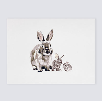 Bunny with Baby Bunnies Watercolor Print - Art Prints - Moon Rock Prints