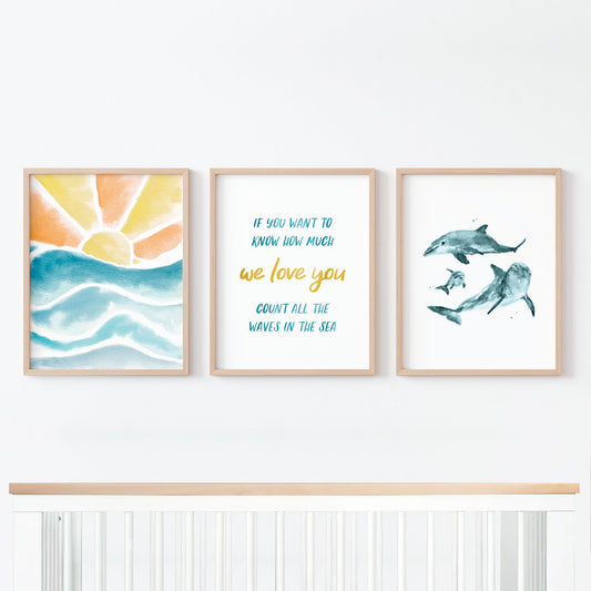Count All The Waves 3 Print Set: Sunsets and Dolphins - Art Prints - Moon Rock Prints