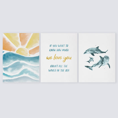 Count All The Waves 3 Print Set: Sunsets and Dolphins - Art Prints - Moon Rock Prints