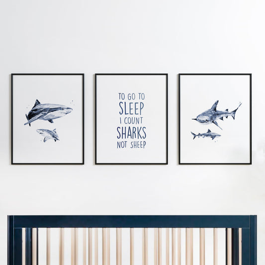 Count Sharks Not Sheep Print Set - Art Prints - Moon Rock Prints