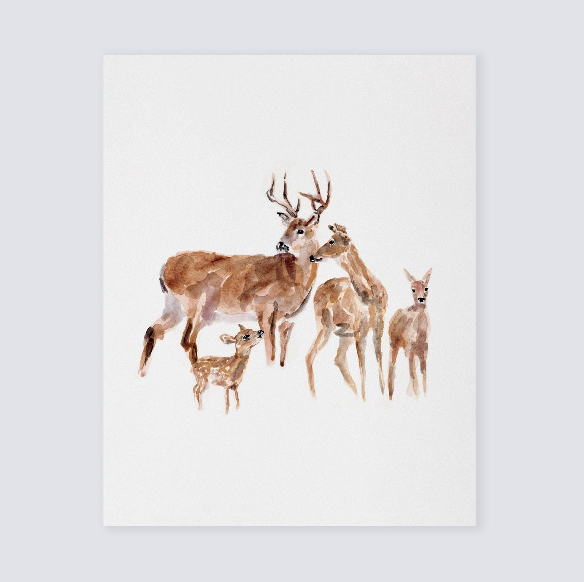 Deer Family Watercolor Print - Art Prints - Moon Rock Prints