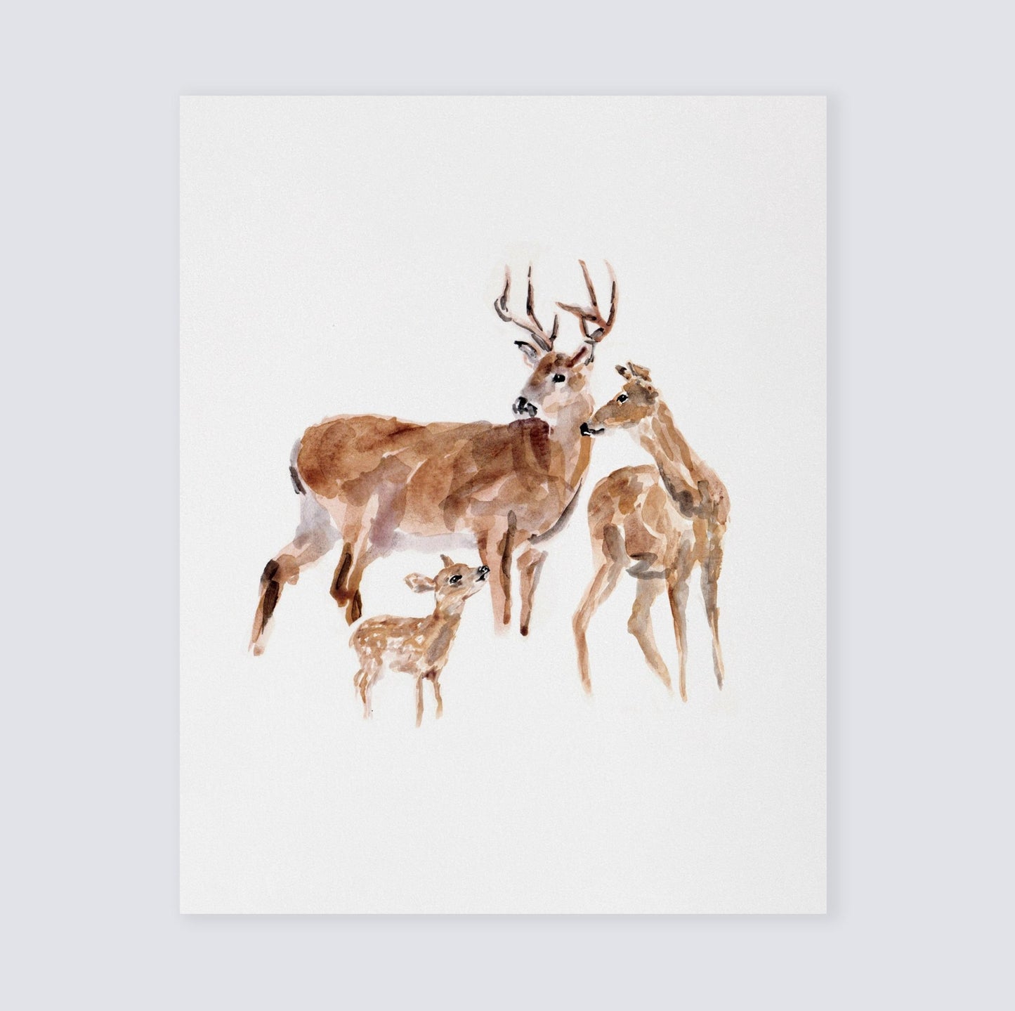 Deer Family of 3 Woodland Animal Watercolor Art Print for Woodlander Hunting Nursery by Moon Rock Prints