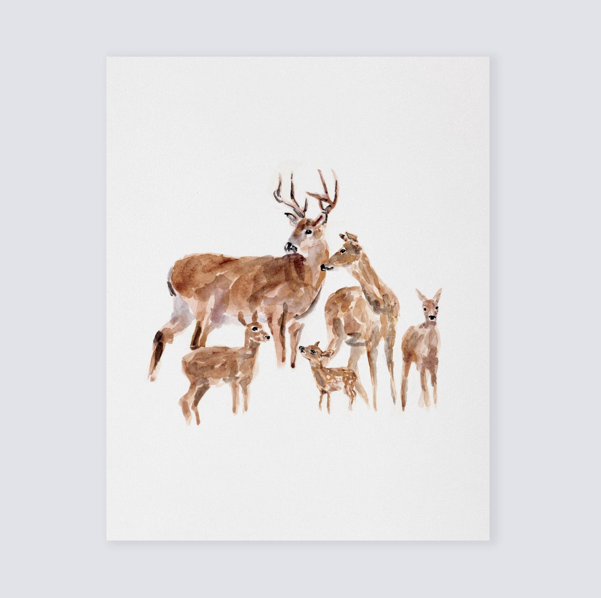 Deer Family Watercolor Print - Woodland Nursery Art Prints - Moon Rock Prints