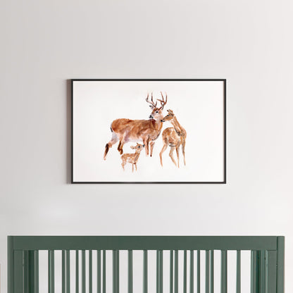 Deer Family Watercolor Print - Woodland Nursery Art Prints - Moon Rock Prints