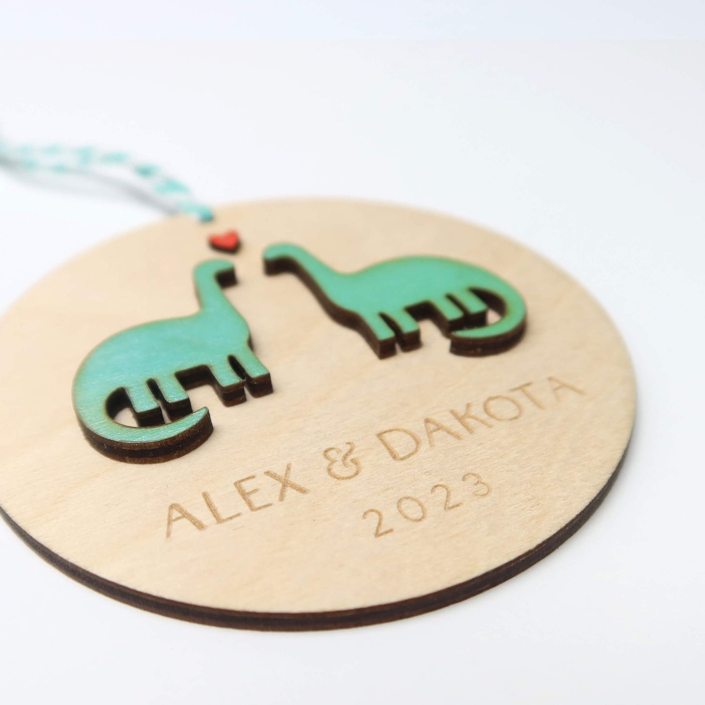 Dinosaurs Personalized Couple Christmas Ornament - Holiday Ornaments - Moon Rock Prints