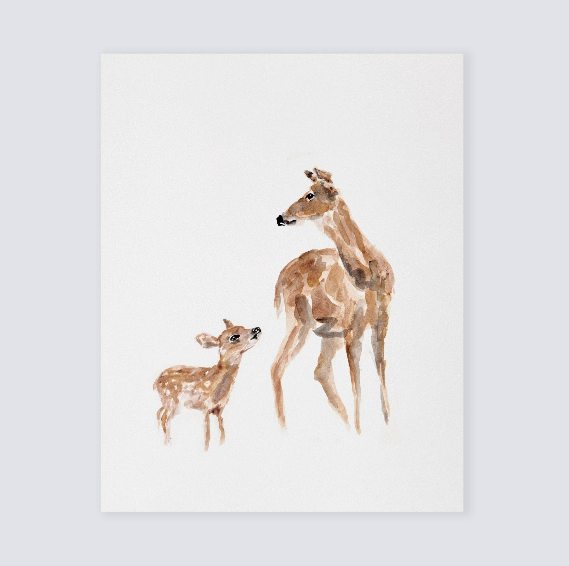 Doe & Fawn Woodland Animal Watercolor Art Print for Woodland Nursery by Moon Rock Prints