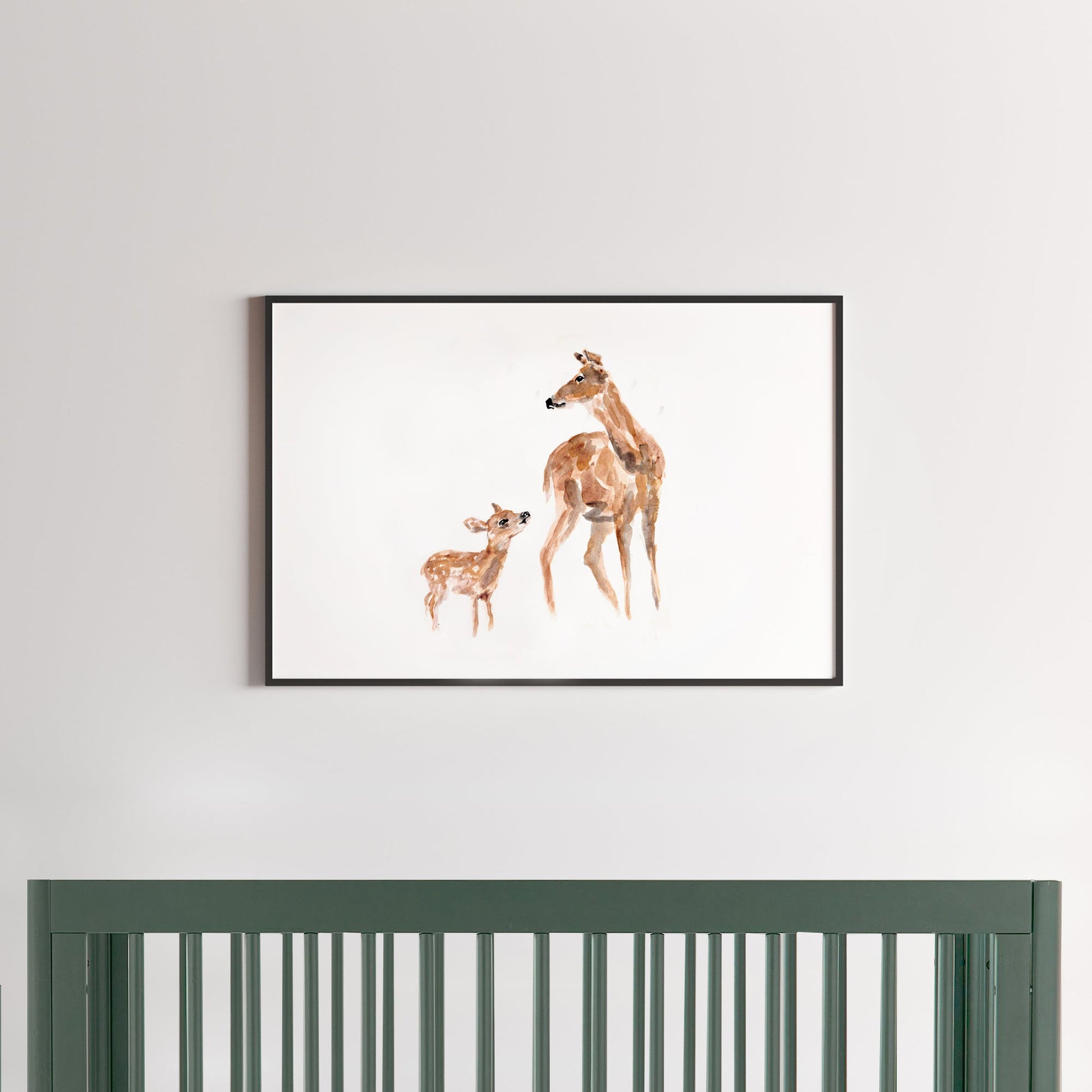 Doe & Fawn Woodland Animal Watercolor Art Print for Woodland Nursery by Moon Rock Prints