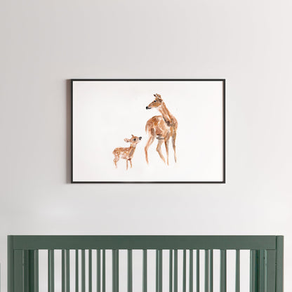 Doe & Fawn Watercolor Print - Art Prints - Moon Rock Prints