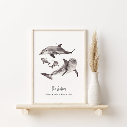 Dolphin Family Personalized Print - Art Prints - Moon Rock Prints