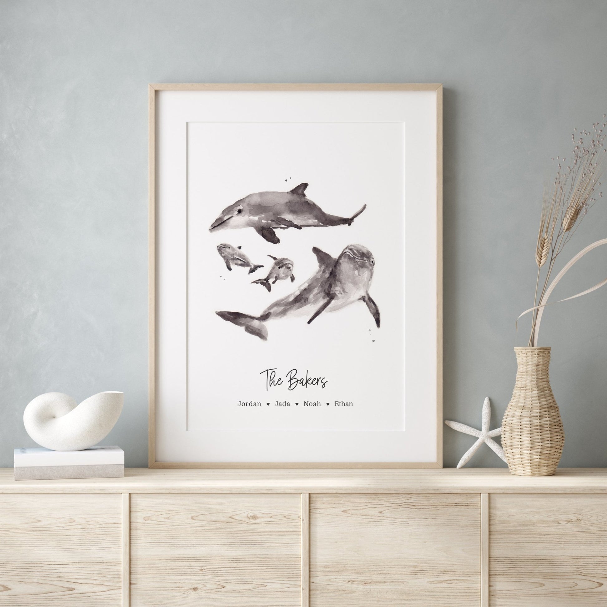 Dolphin Family Personalized Print - Art Prints - Moon Rock Prints