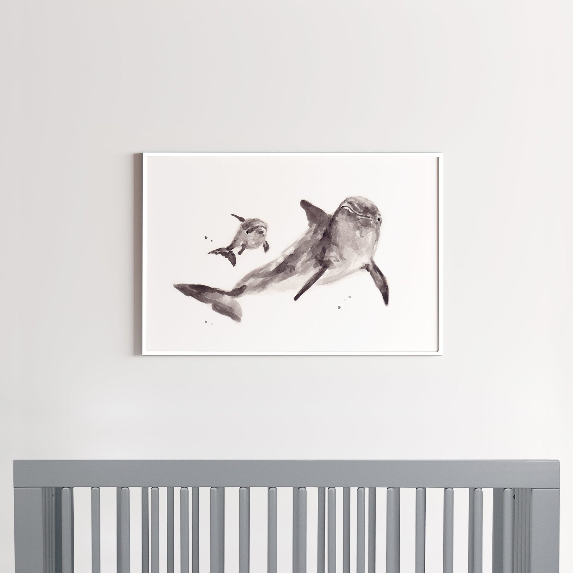 Dolphin Mom & Baby Watercolor Print - Art Prints - Moon Rock Prints