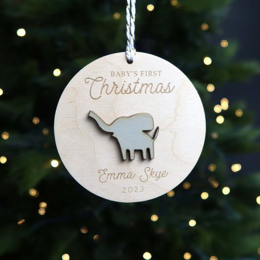 Elephant Baby's First Christmas Ornament Personalized - Holiday Ornaments - Moon Rock Prints
