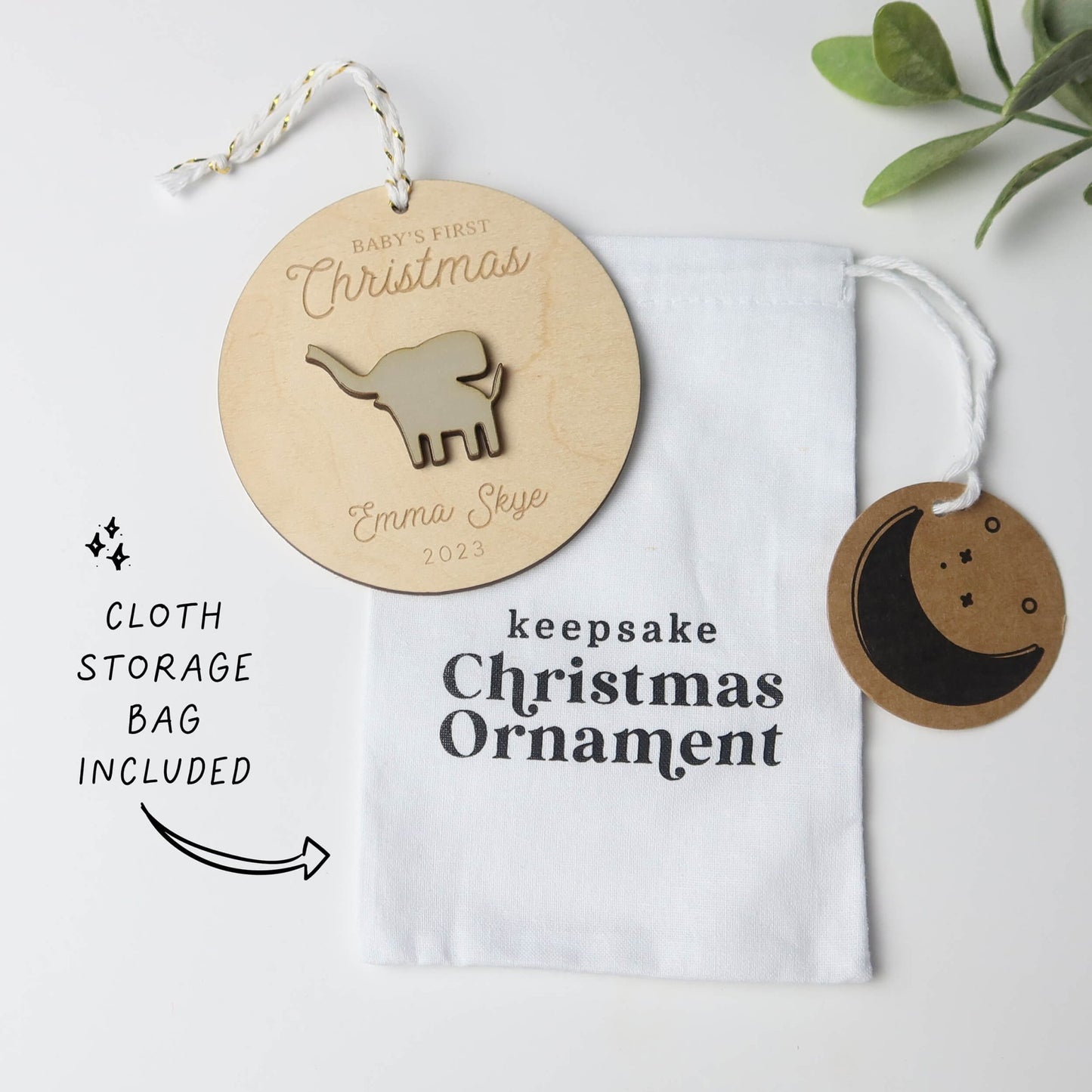 Elephant Baby's First Christmas Ornament Personalized - Holiday Ornaments - Moon Rock Prints