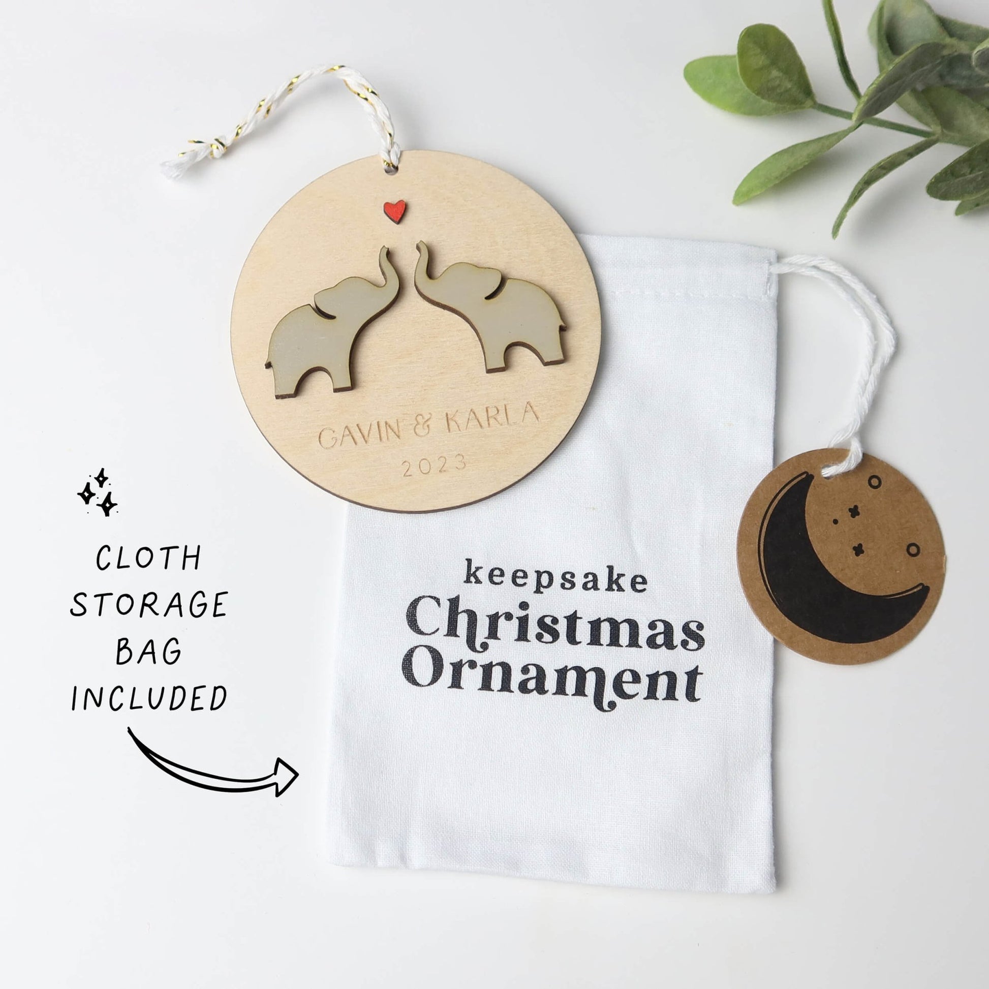 Elephants Personalized Couple Ornament - Holiday Ornaments - Moon Rock Prints