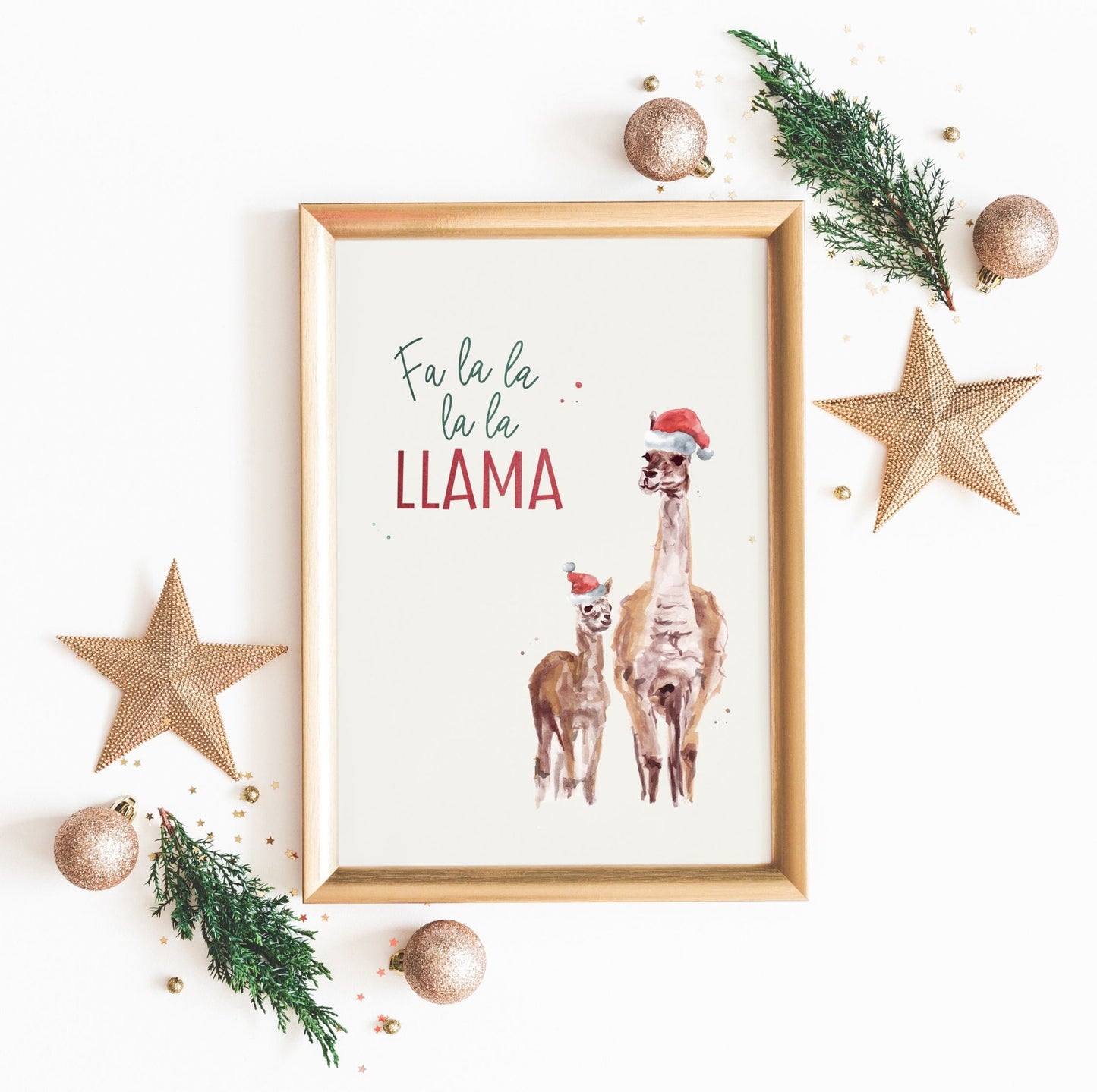 Fa La La La Llama Christmas Watercolor Print - Art Prints - Moon Rock Prints