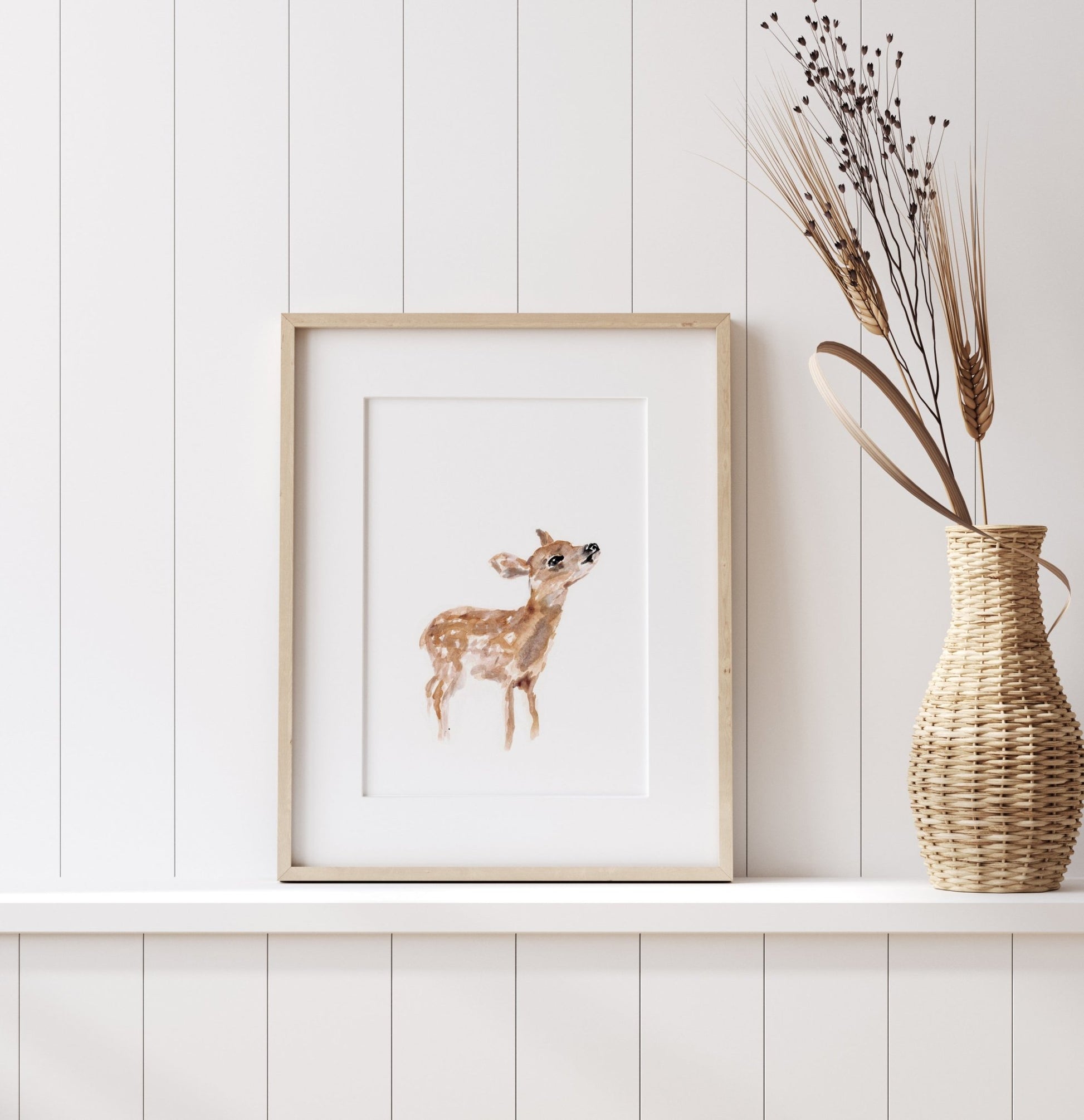 Baby Deer (Fawn) Woodland Animal Watercolor Art Print for Woodland Nursery by Moon Rock Prints