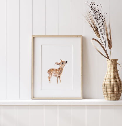 Baby Deer (Fawn) Woodland Animal Watercolor Art Print for Woodland Nursery by Moon Rock Prints