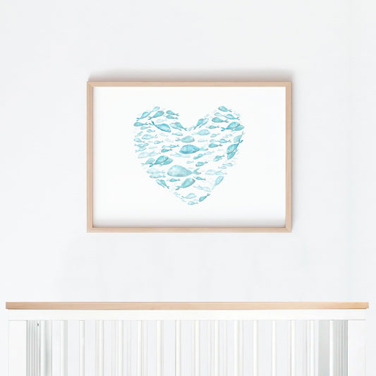 Fish Heart Watercolor Print - Art Prints - Moon Rock Prints