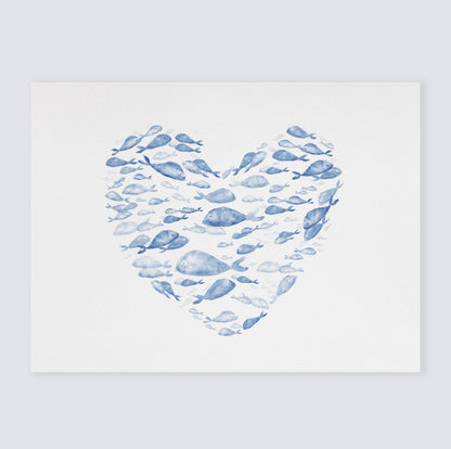 Fish Heart Watercolor Print - Art Prints - Moon Rock Prints