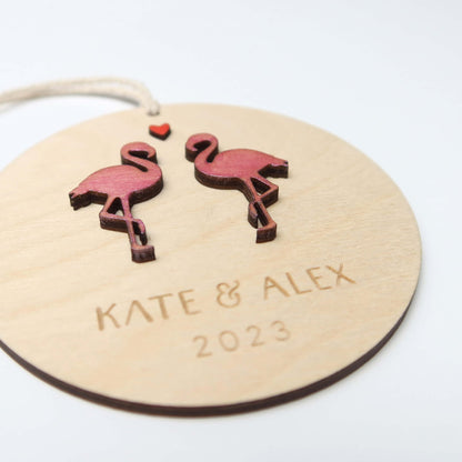 Flamingos Personalized Couple Ornament - Holiday Ornaments - Moon Rock Prints
