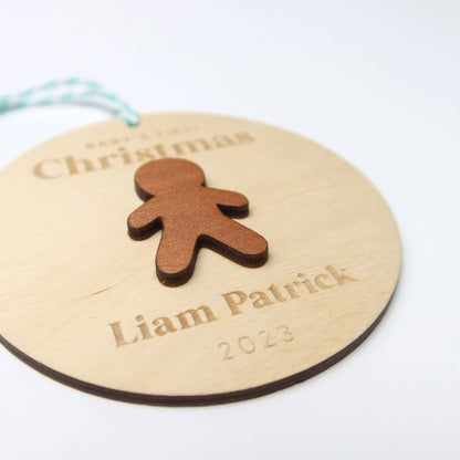 Gingerbread Boy Baby's First Christmas Ornament Personalized - Holiday Ornaments - Moon Rock Prints