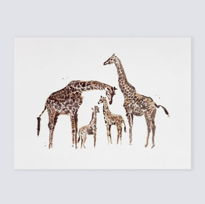giraffe family watercolor print for safari nursery