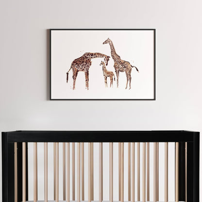 Giraffe Nursery Art Giraffe Family Watercolor Print
