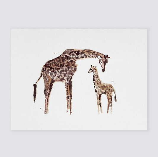 Giraffe with Baby Watercolor Print - Art Prints - Moon Rock Prints