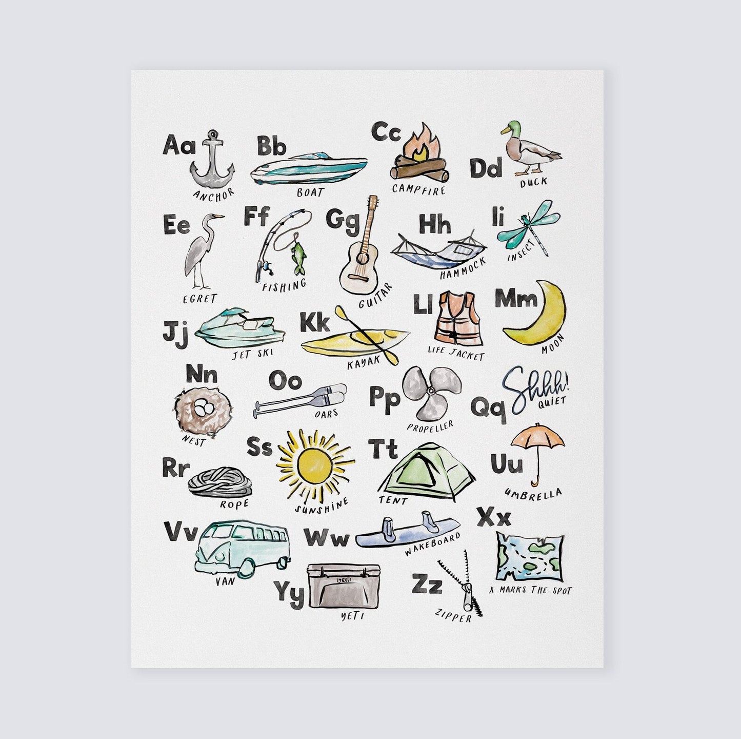 Lake Alphabet Watercolor Print - Art Prints - Moon Rock Prints
