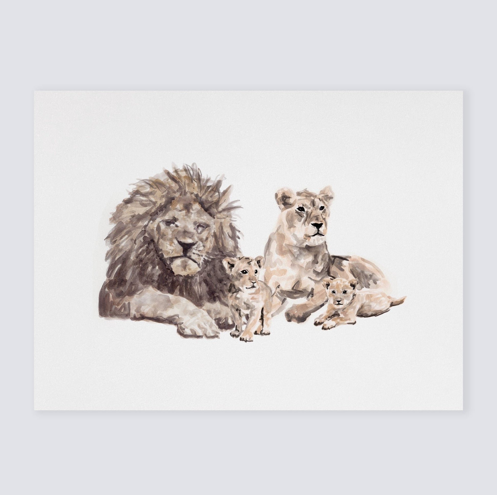Lion Family Watercolor Art Print - Art Prints - Moon Rock Prints