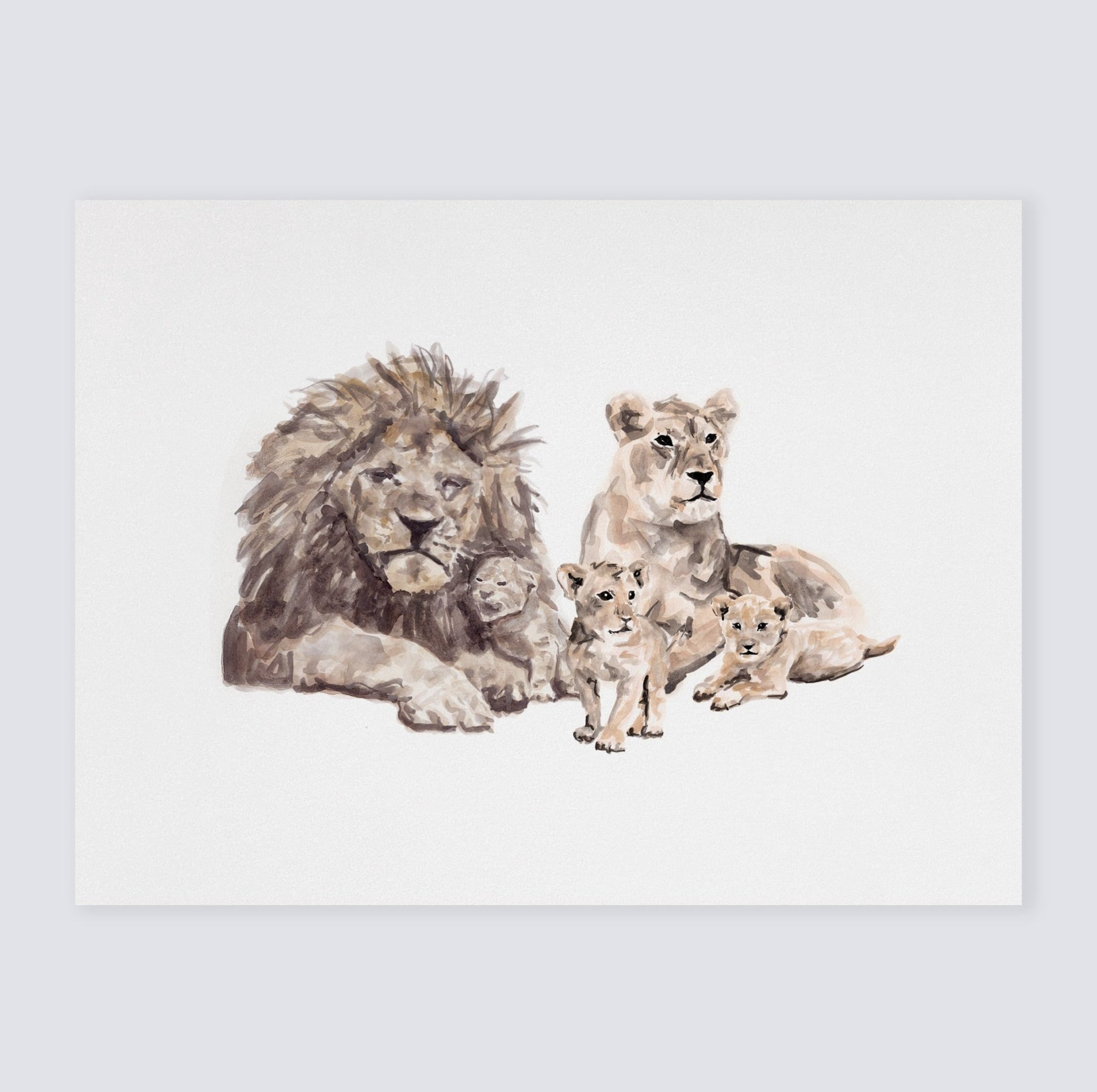 Lion Family Watercolor Art Print - Art Prints - Moon Rock Prints
