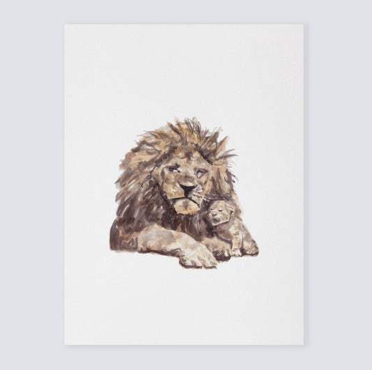 Lion with Cub Watercolor Print - Art Prints - Moon Rock Prints