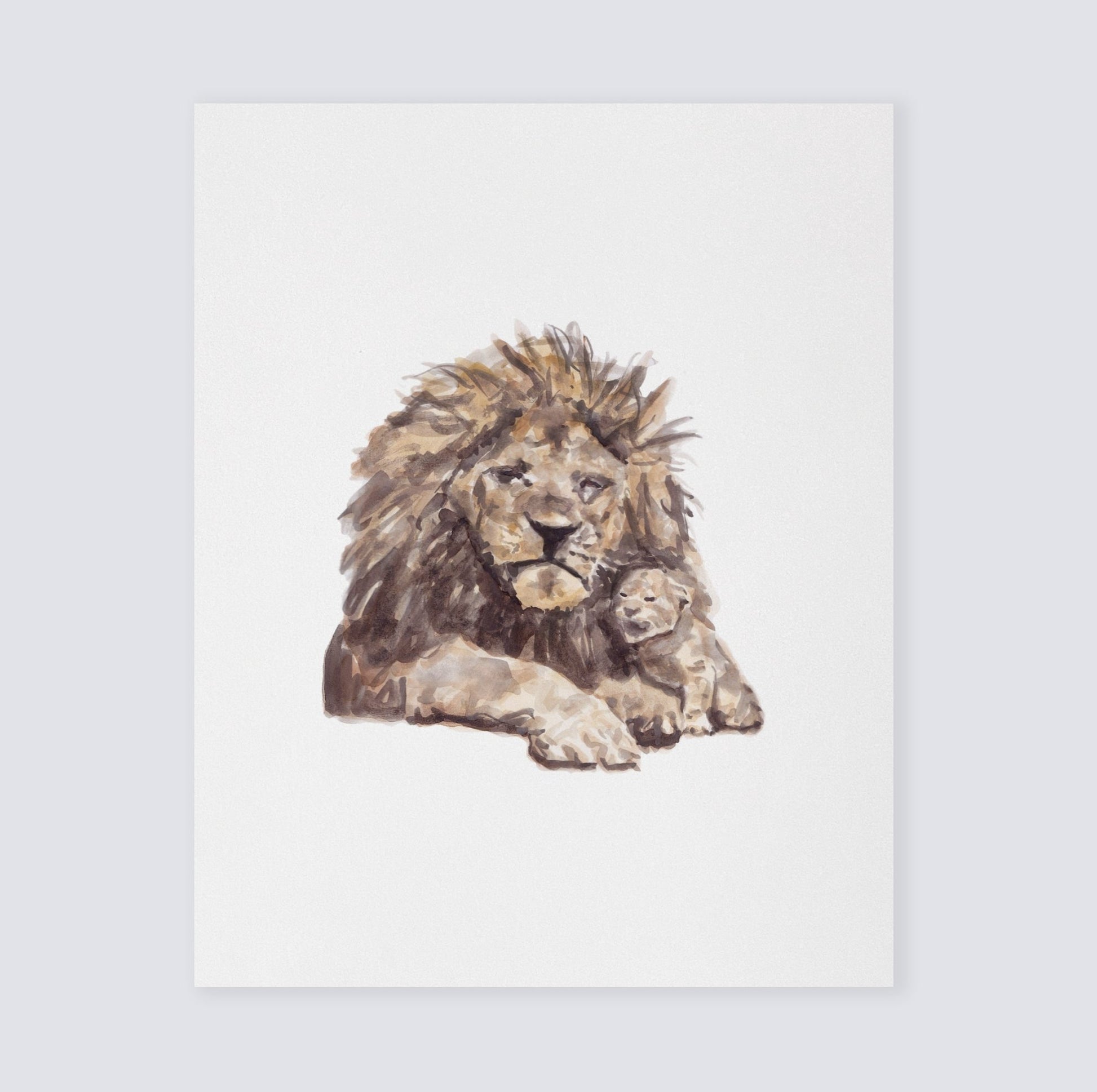 Lion with Cub Watercolor Print - Art Prints - Moon Rock Prints