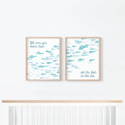 Love You More Than All The Fish in the Sea 2 Print Set - Art Prints - Moon Rock Prints