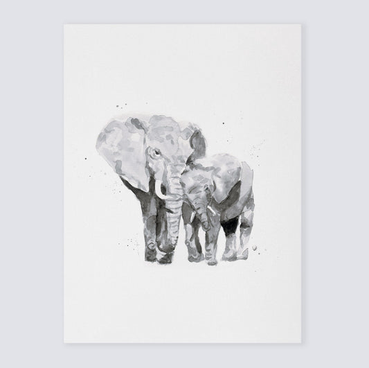 Mama and Baby Elephant Watercolor Print - Art Prints - Moon Rock Prints