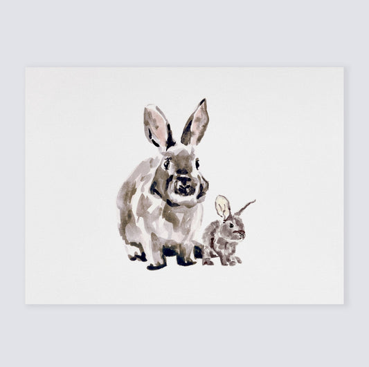 Bunny Rabbit and Baby Bunny Woodland Animal Watercolor Art Print for Garden Nursery by Moon Rock Prints