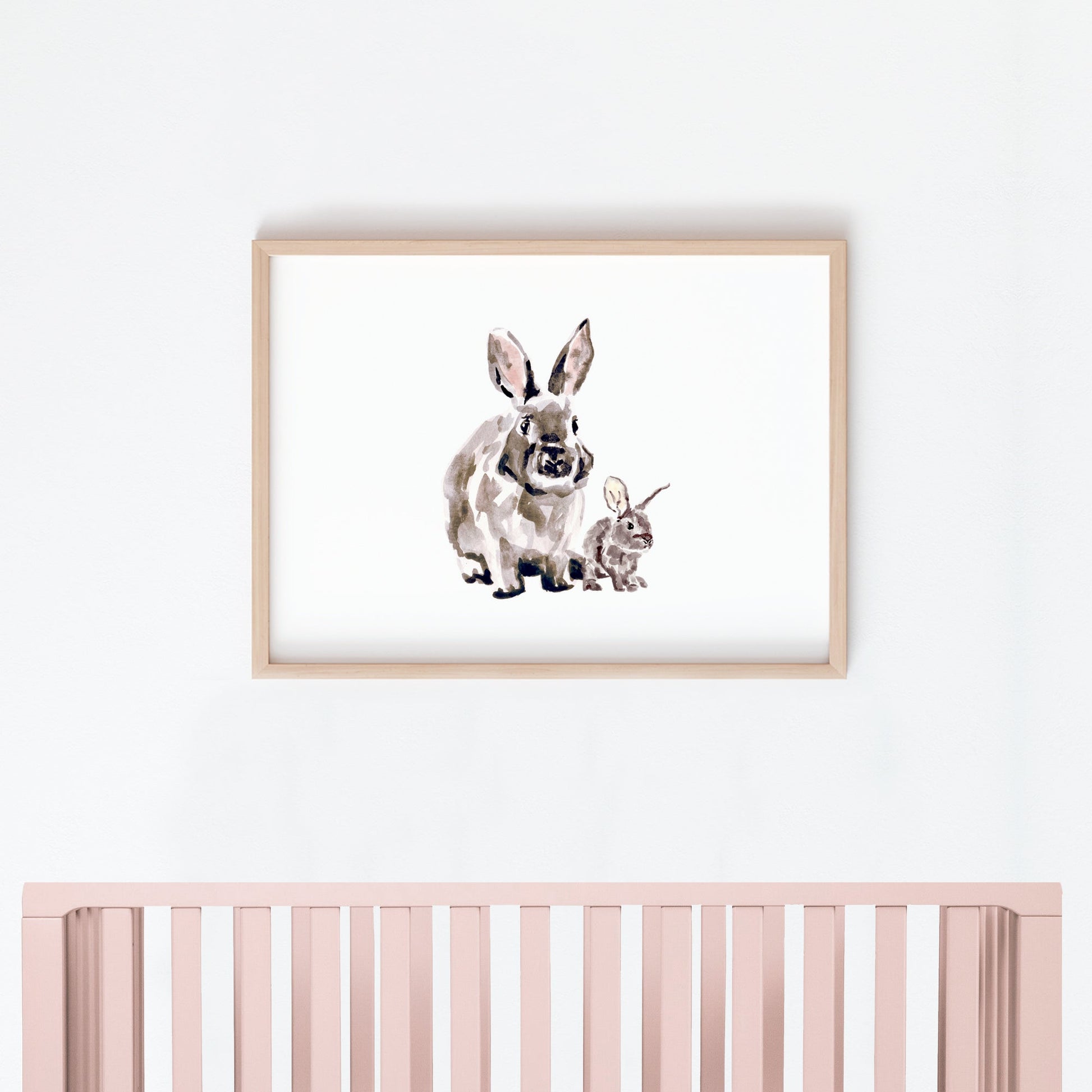 Mama & Baby Bunny Watercolor Print - Moon Rock Prints