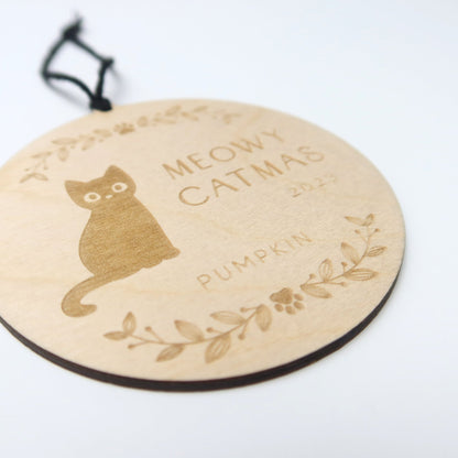 Meowy Catmas Personalized Cat Ornament - Holiday Ornaments - Moon Rock Prints