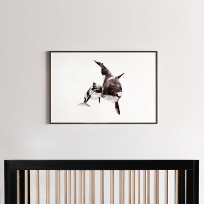 Orca Mom & Baby Watercolor Print for Nautical Nursery