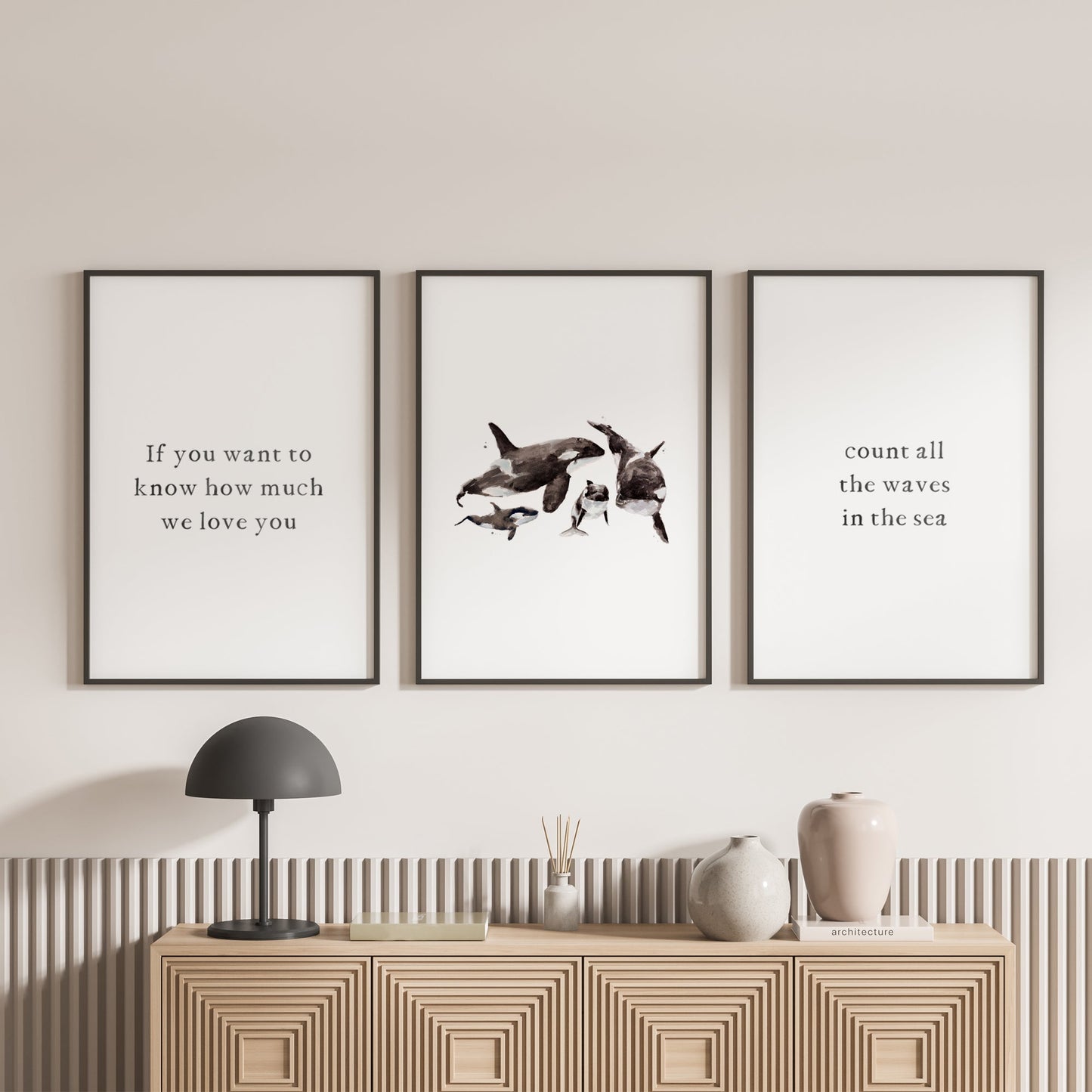 Orcas: Count All The Waves 3 Print Set - Ocean Nursery Art - Prints in Entryway - Moon Rock Prints