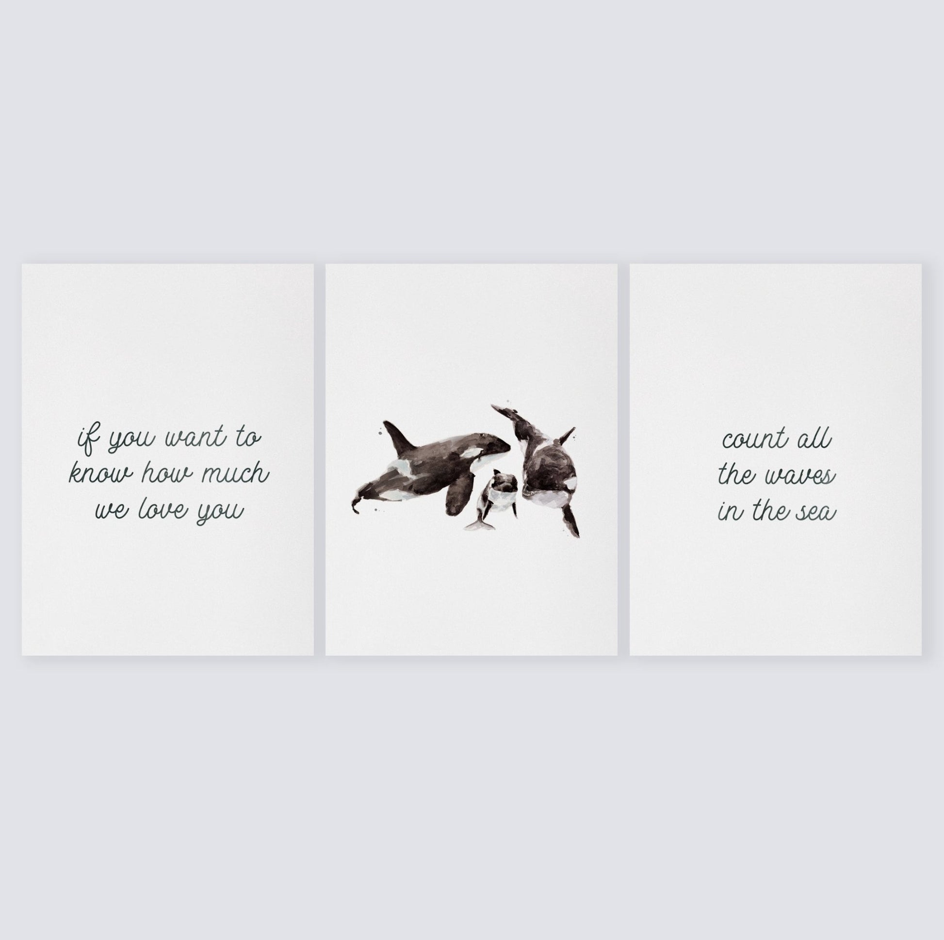 Orcas: Count All The Waves 3 Print Set - Ocean Nursery Art - Moon Rock Prints