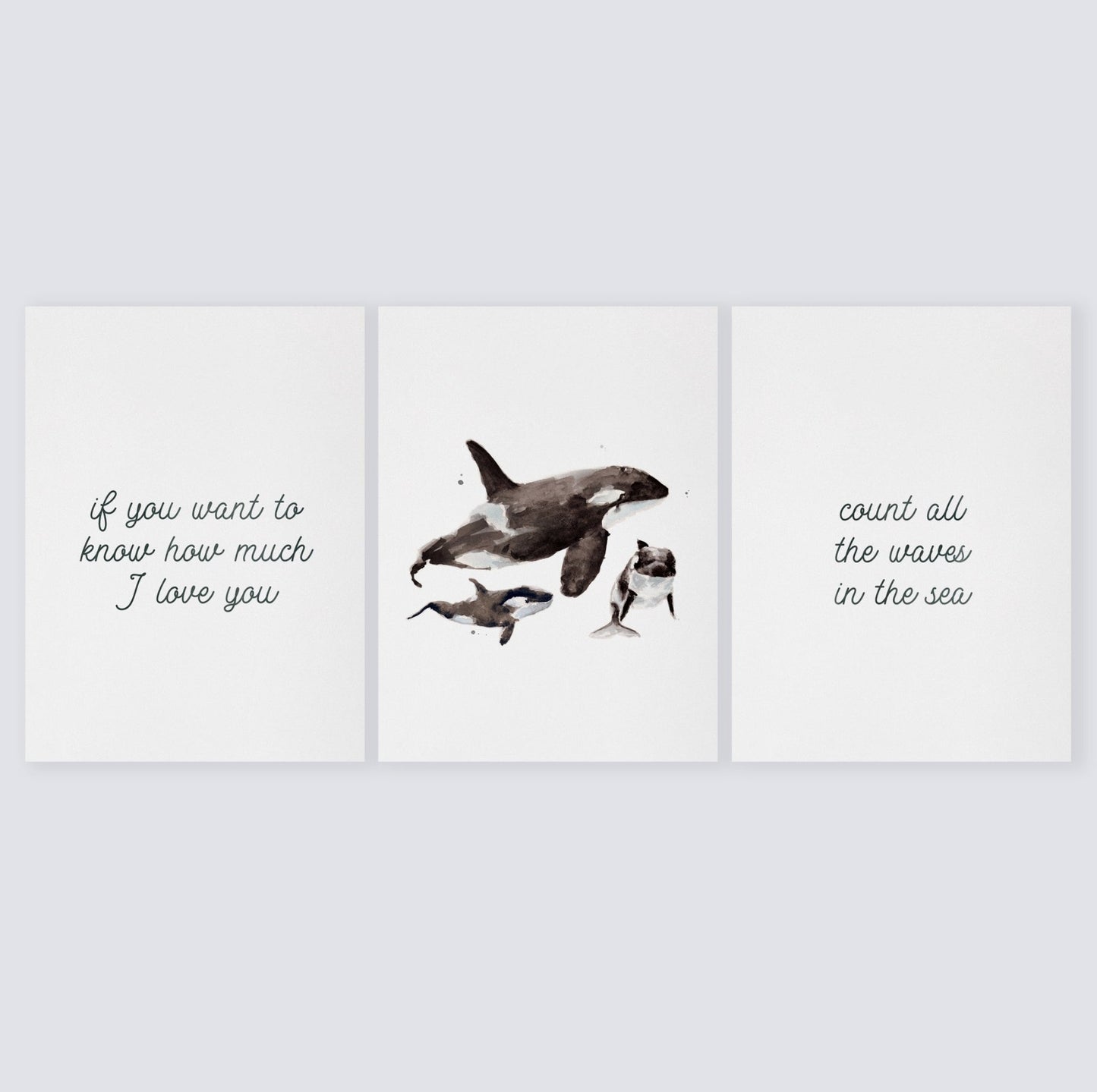 Orcas: Count All The Waves 3 Print Set - Ocean Nursery Art - Moon Rock Prints