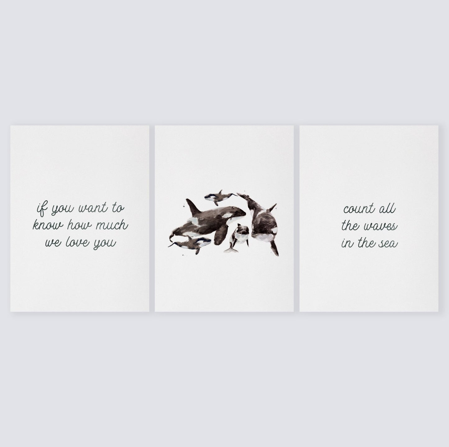 Orcas: Count All The Waves 3 Print Set - Ocean Nursery Art - Moon Rock Prints