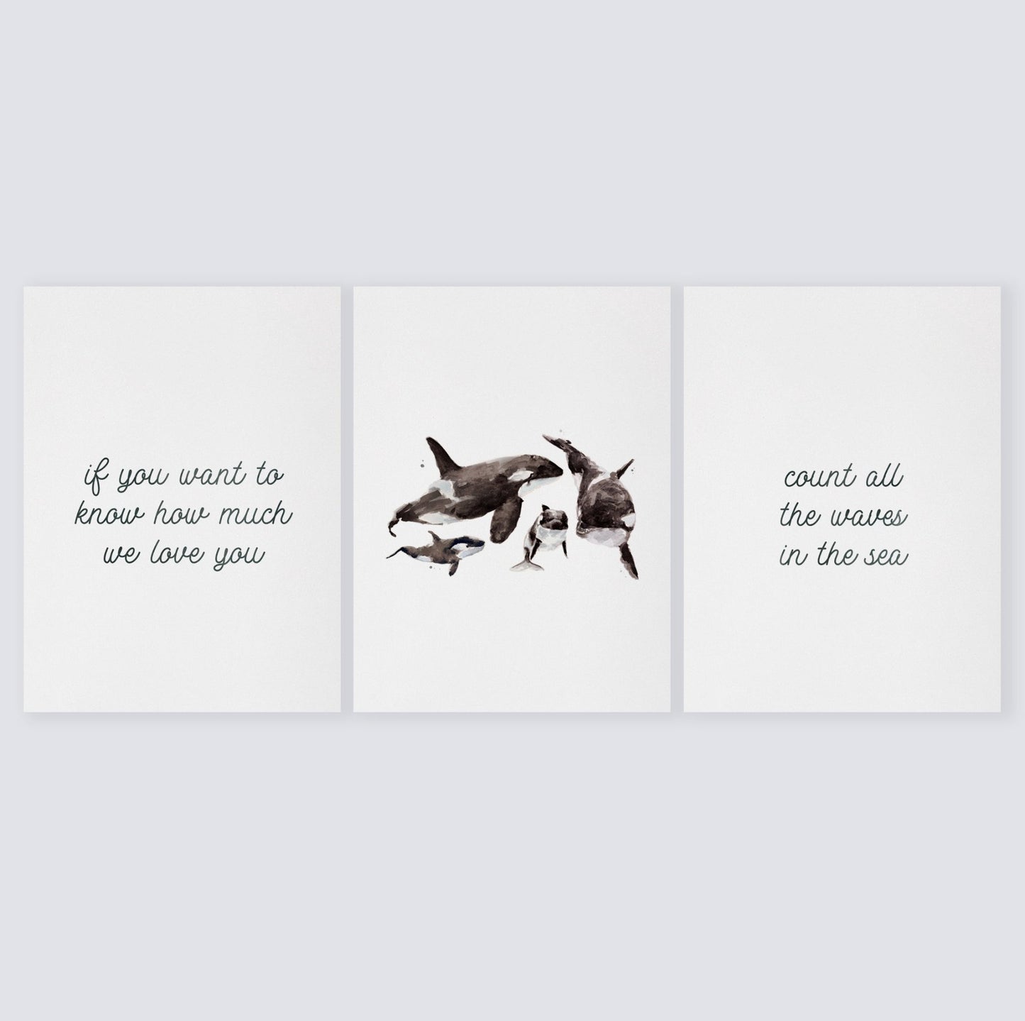 Orcas: Count All The Waves 3 Print Set - Ocean Nursery Art - Moon Rock Prints