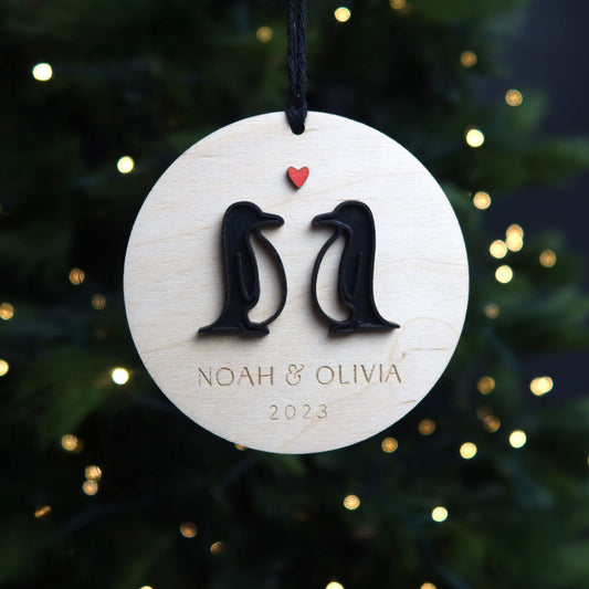 Penguins Personalized Couple Ornament - Holiday Ornaments - Moon Rock Prints