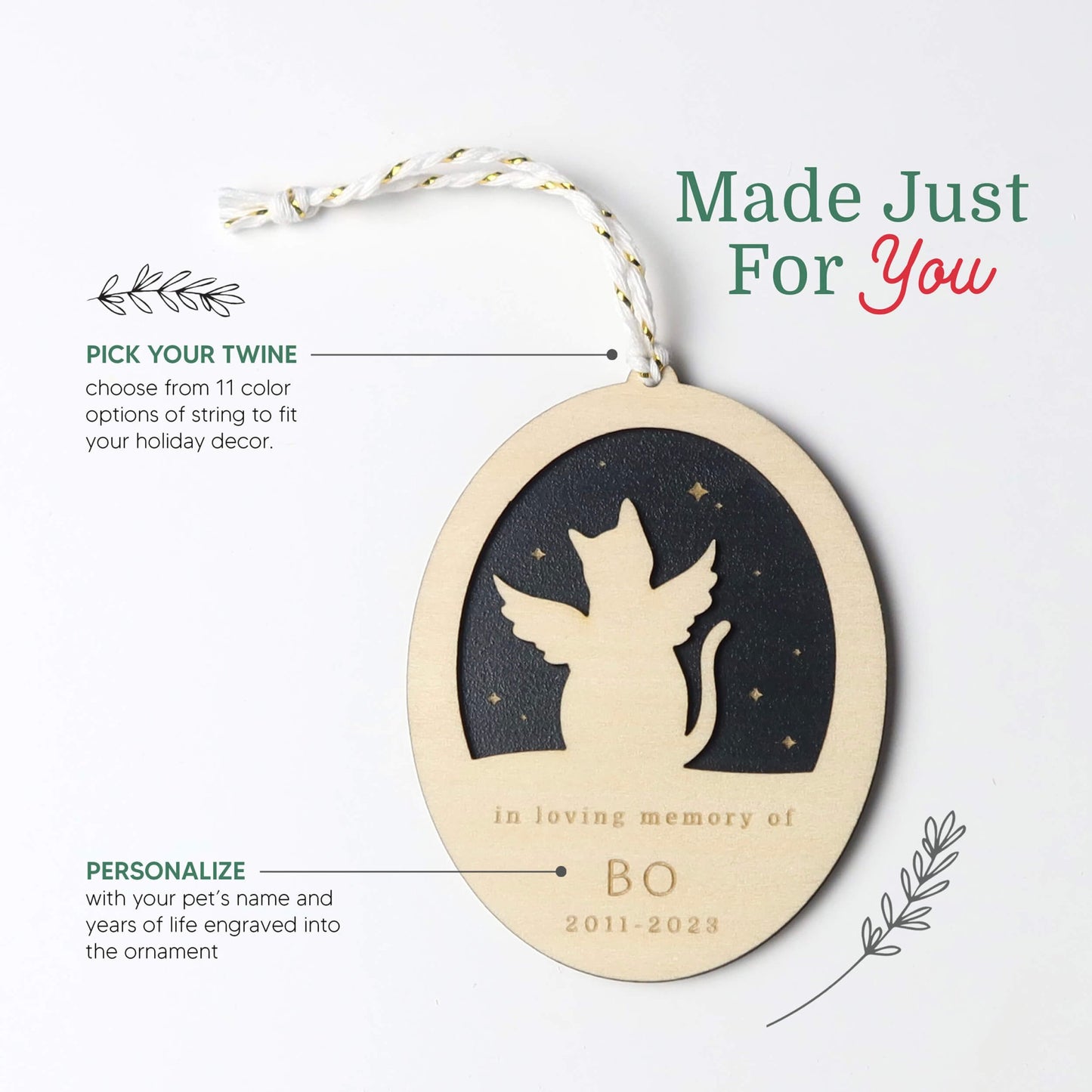 Personalized Cat Angel Memorial Ornament, In Memory of Cat Sympathy Gift