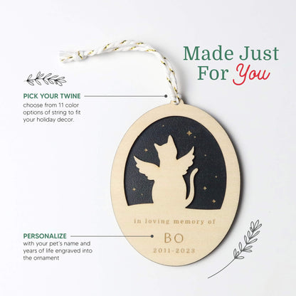 Personalized Cat Angel Memorial Ornament, In Memory of Cat Sympathy Gift